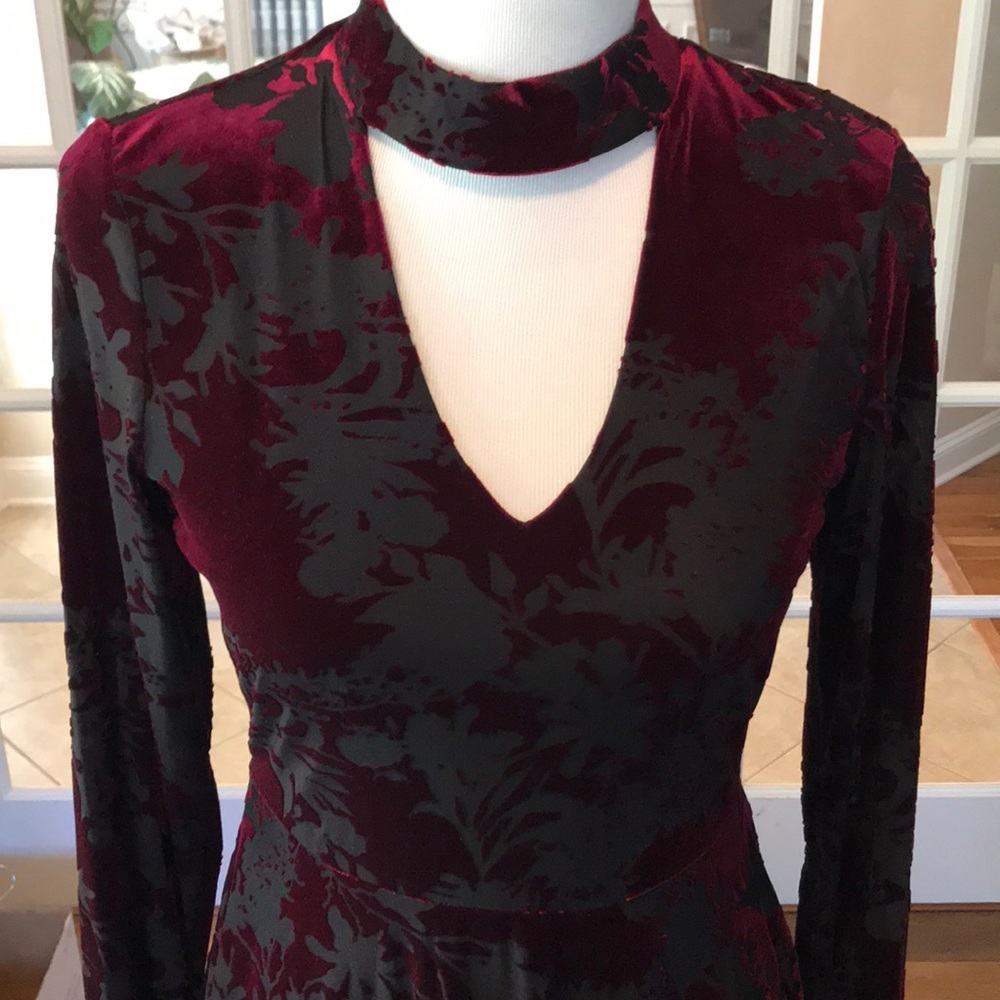 Ivanka Trump RED Faux Velvet, Sheer Dress